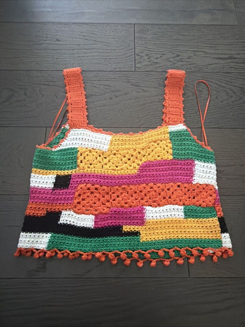 Zara Crochet Crop Top Womens Small Colorblock Boho Summer Festival Beachy - Picture 7 of 8